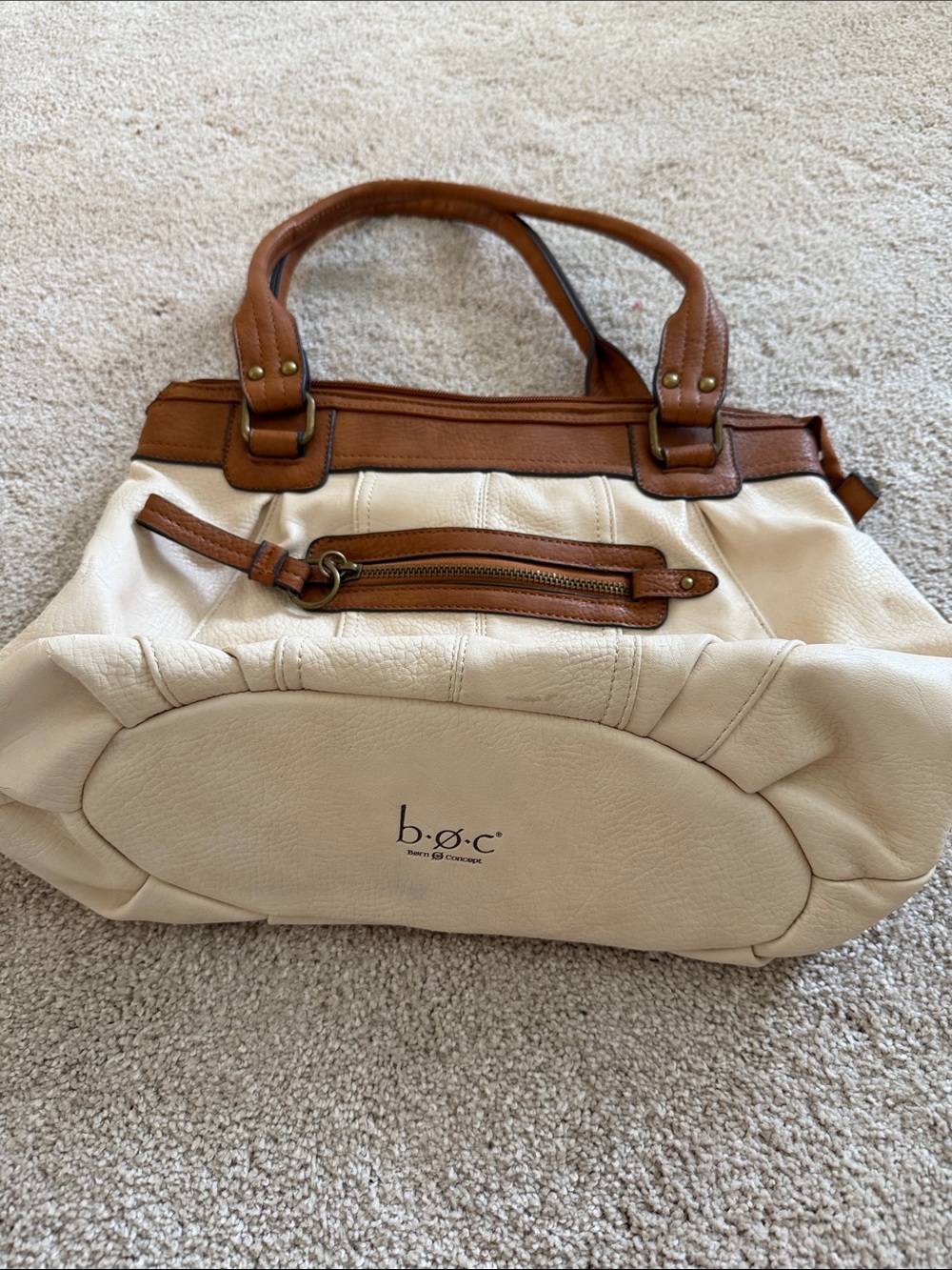 b.o.c. Cream and Tan Leather Shoulder Bag